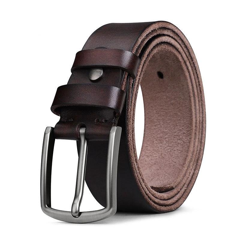 Men's First Layer Leather Alloy Buckle Belt by GJG Denim