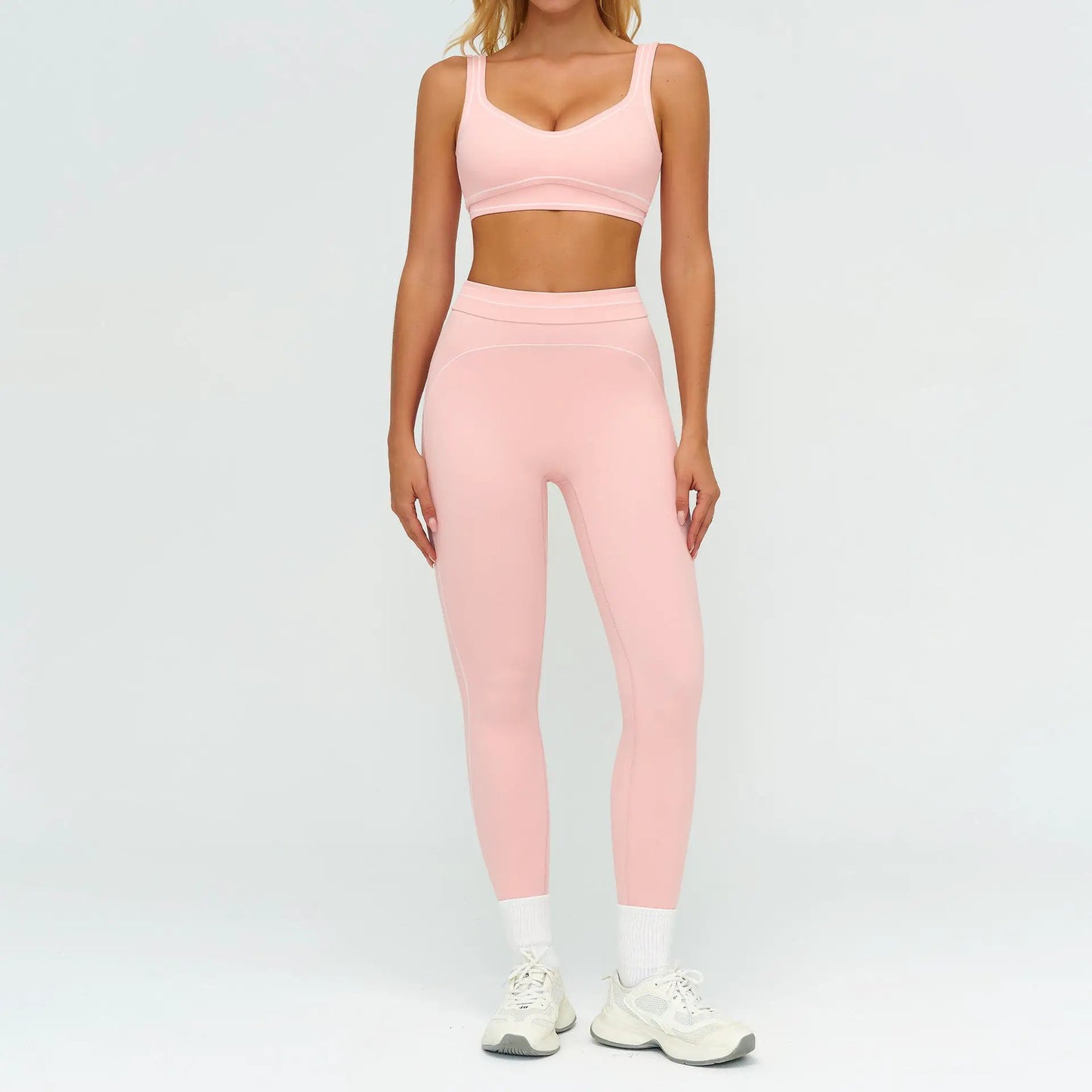 Contrast-color Brushed Yoga Set With Dual Shoulder Straps by GJG Denim