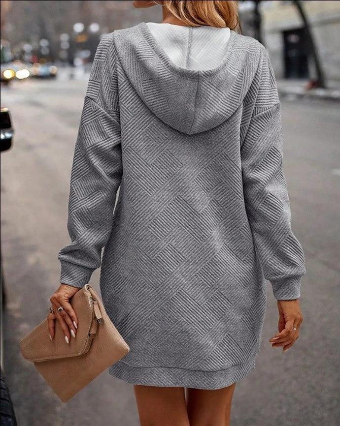 Solid Long Hoodies Sweater With Pocket Mid-length Hooded Sweatshirt Womens Clothing by GJG Denim