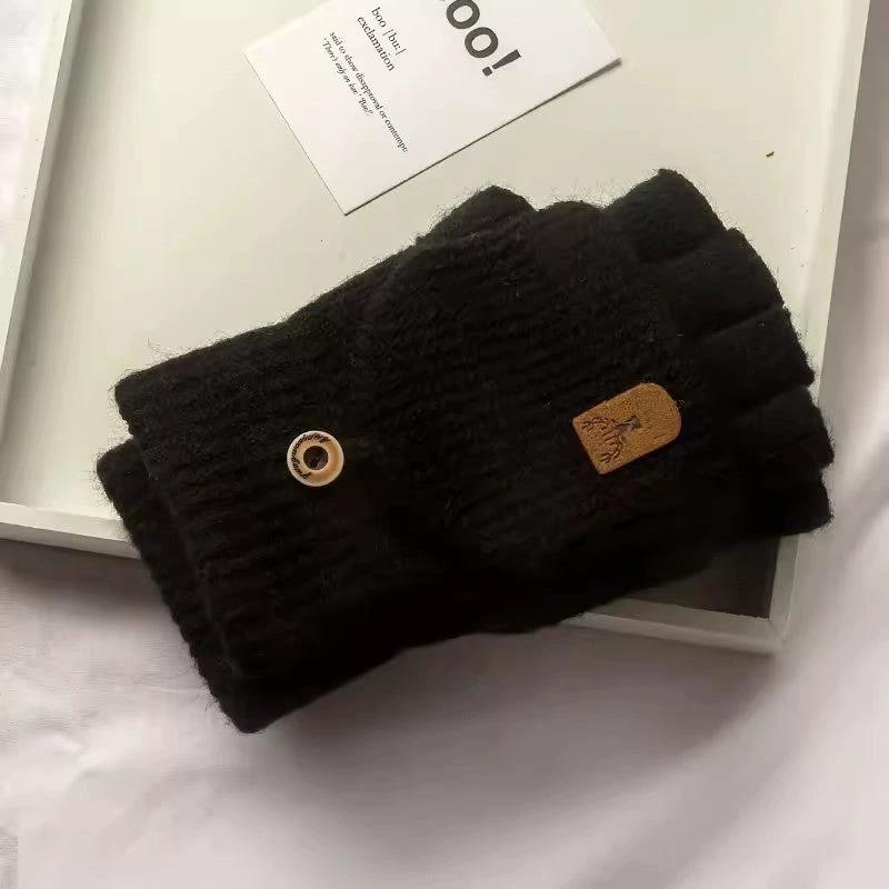Men's Half Finger Knitted Wool Flip Gloves by GJG Denim