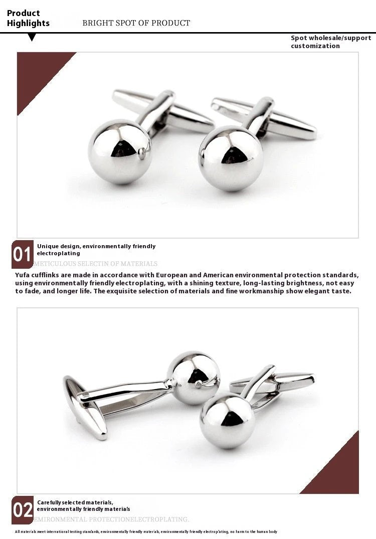 Silver Steel Ball Shape Metal Cufflinks For Men by GJG Denim