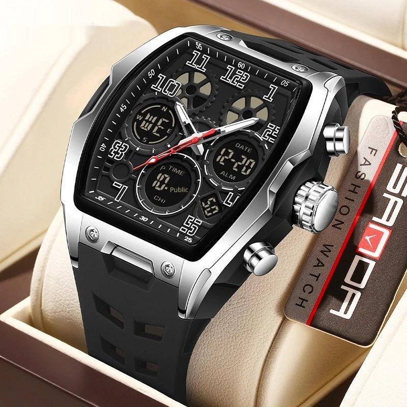Multifunctional Cask-Shaped Luminous Sports Electronic Watch For Men by GJG Denim