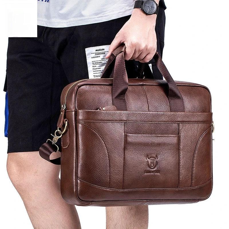 Full-grain Leather Large-capacity Men's Briefcase by GJG Denim