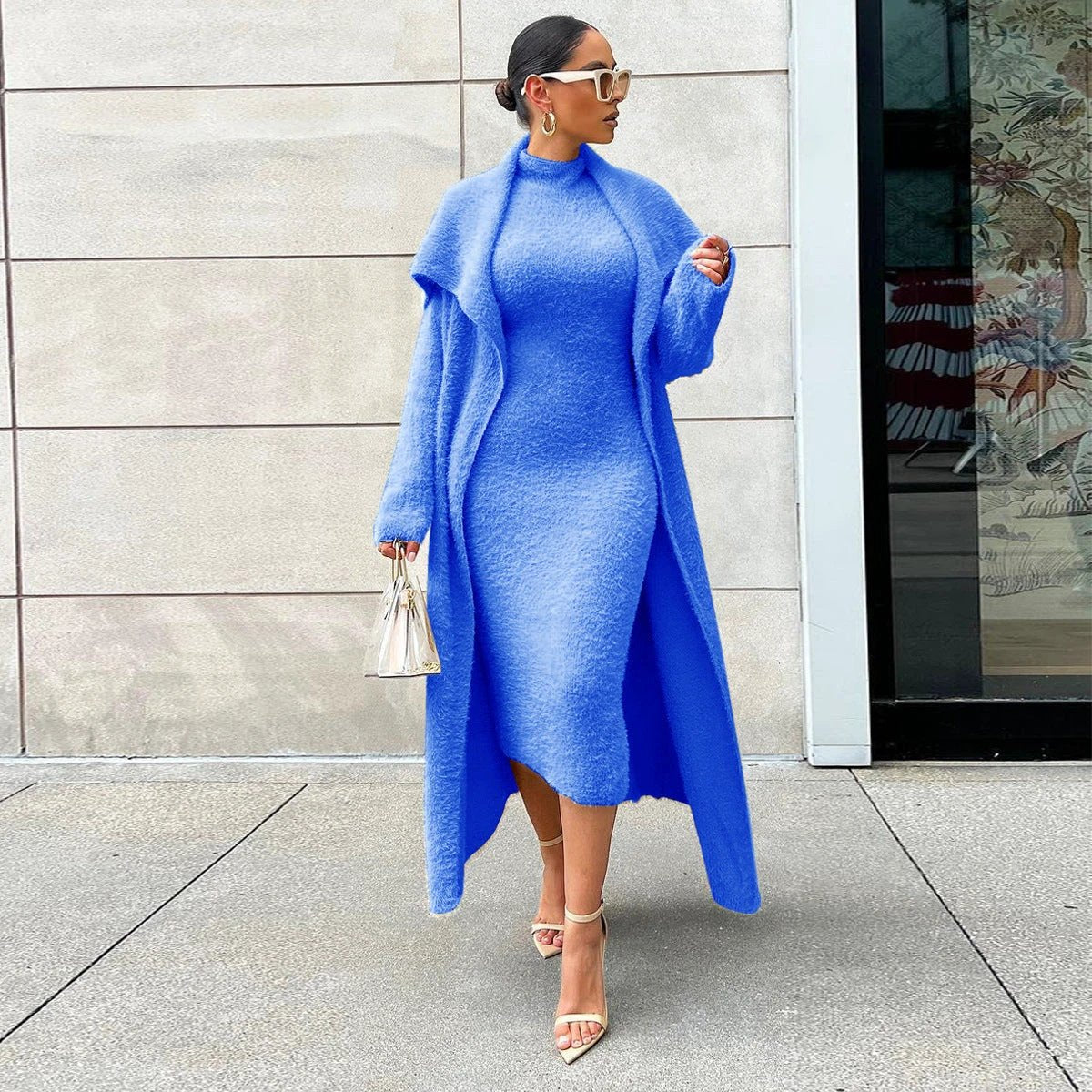 Autumn And Winter Elegant Dress Long Cardigan Velvet Two-piece Suit by GJG Denim