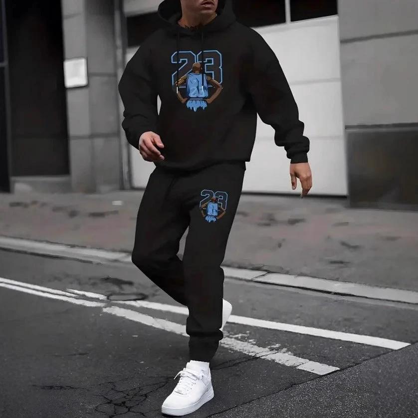 Men's Fashion Trendy Casual All-matching Hooded Sweatshirt And Sweatpants Suit by GJG Denim