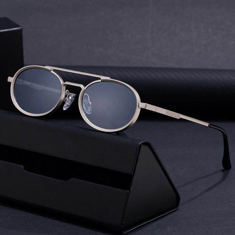 Retro-style Oval-frame Steampunk Sunglasses For Men by GJG Denim