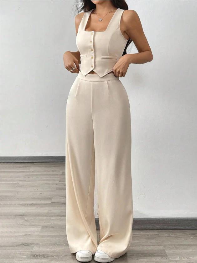Tight-fitting Tank Top Set With High-waisted Wide-leg Womens Casual Trousers by GJG Denim