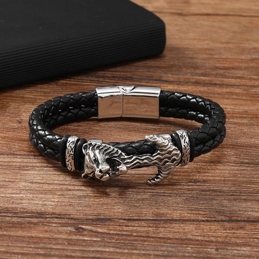 Men's Lion Head Braided Bracelet by GJG Denim