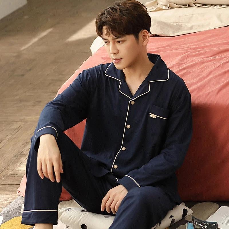 Simple Cotton Long-Sleeved Men's Pajamas by GJG Denim