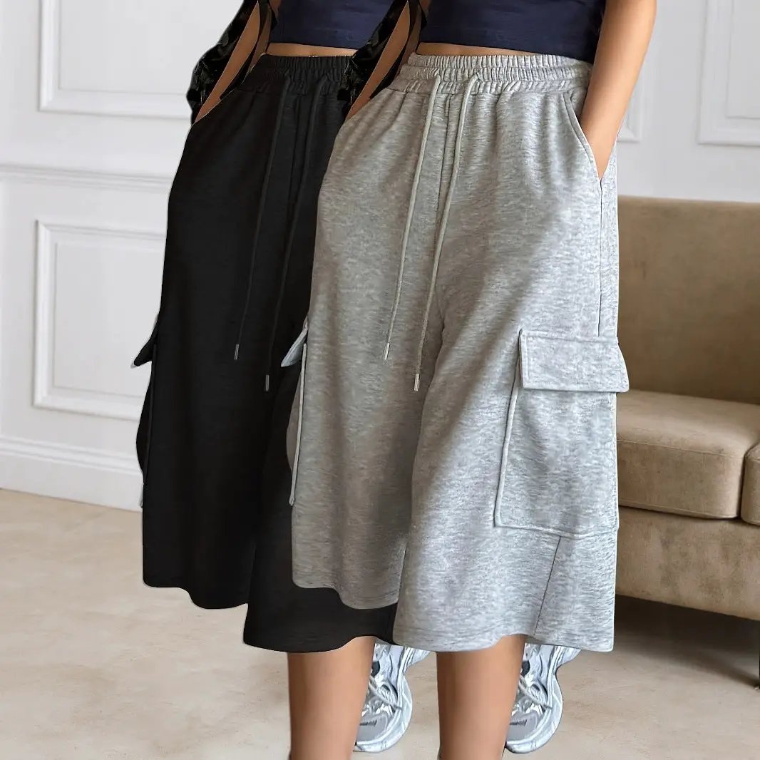 Straight-leg Figure-flattering Gray Wide-leg Capris Versatile by GJG Denim