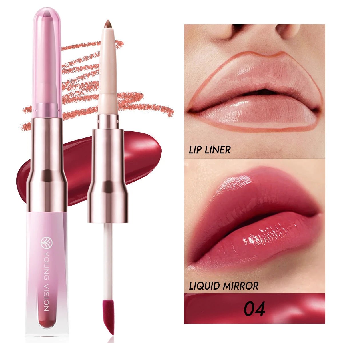 Double-headed Lip Liner Mirror Lip Gloss Two-in-one Multi-purpose Outline Lip Shape by GJG Denim