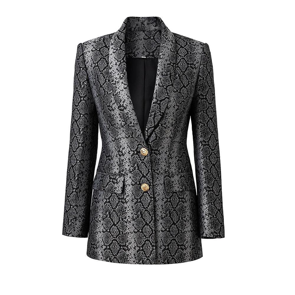 Spring And Autumn Jacquard Leather Pattern Two-button Suit Jacket by GJG Denim