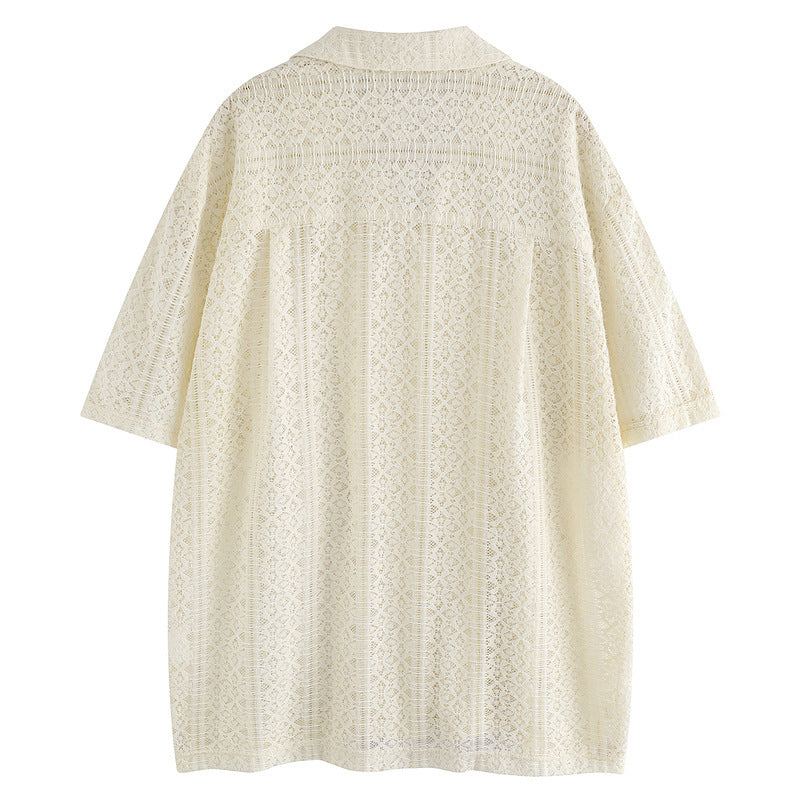 Thin Casual Vacation Breathable Knitted Lace Short Sleeve by GJG Denim