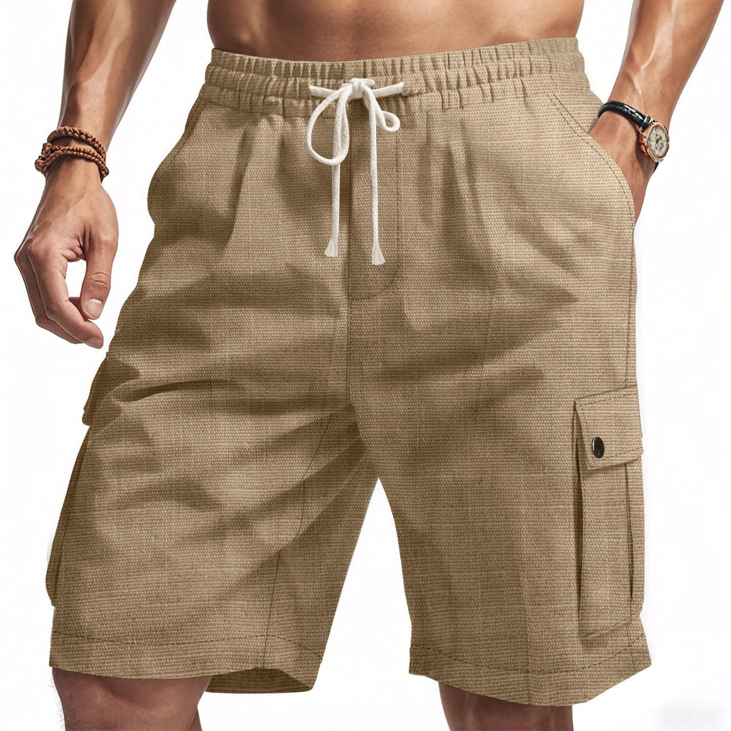 Cargo Bamboo Linen Beach Casual Shorts by GJG Denim