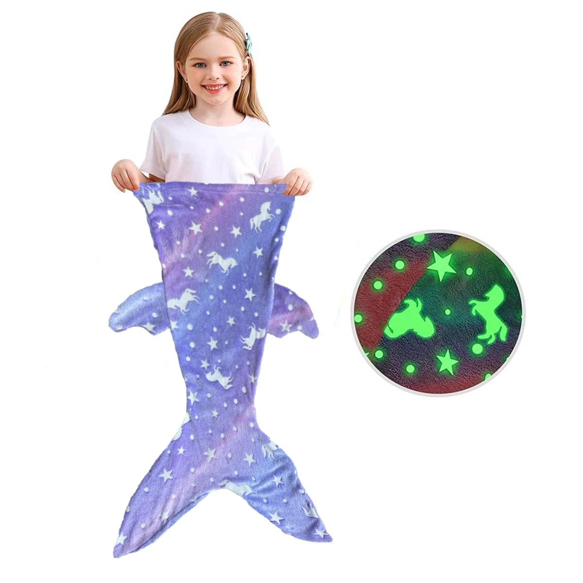 Children's Mermaid Luminous Sleeping Bag Double-sided Blanket Sleeping Quilt by GJG Denim