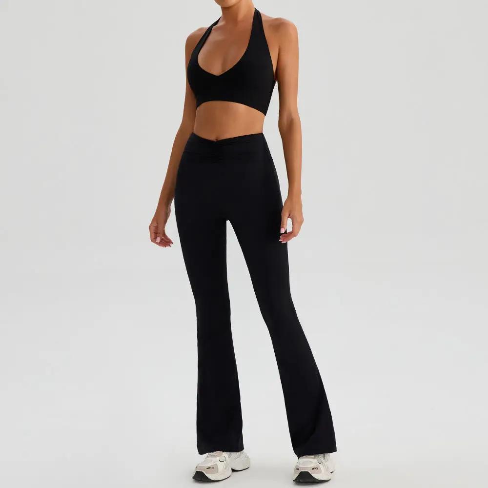 Yoga Sports Halter Bra And Tennis Skirt Two-Piece Set Outdoor Running Fitness Outfit Long And Short Pants Set by GJG Denim