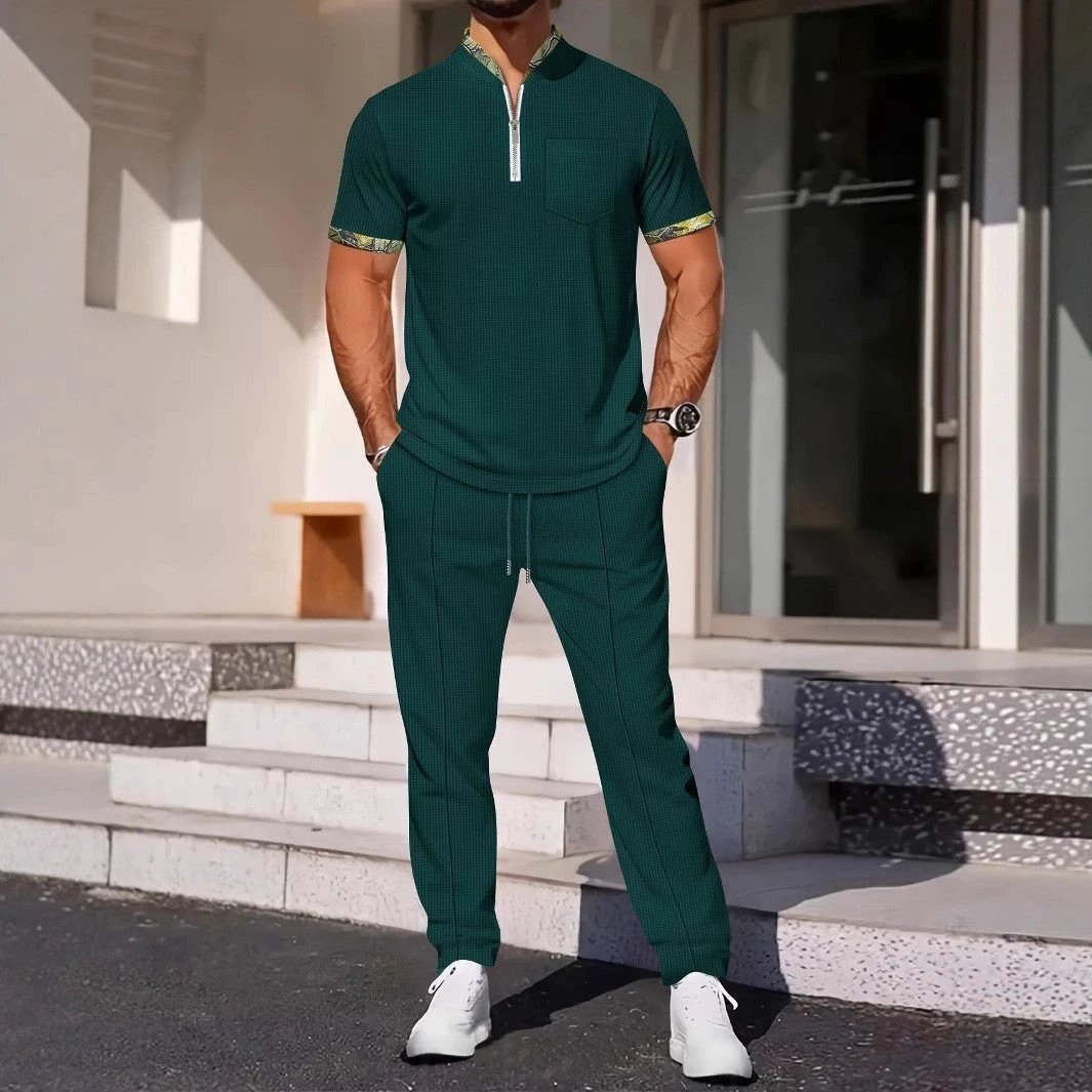 Men's Color Matching Casual Sports Suit by GJG Denim