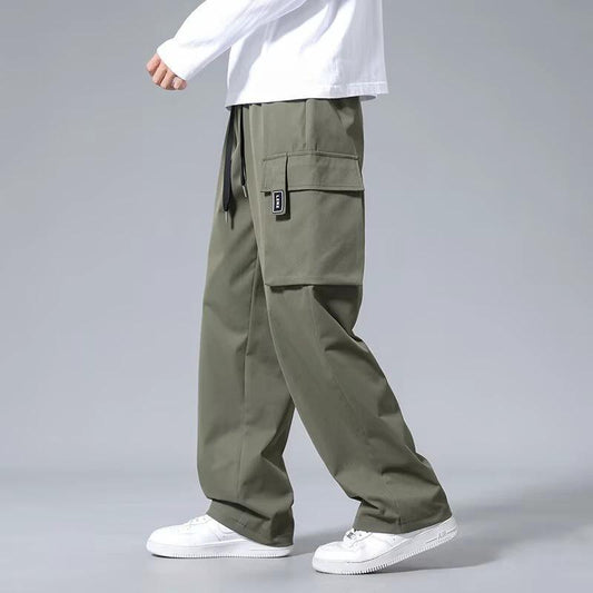 Large Loose Pockets Drawstring Boys Straight Cargo Pants by GJG Denim