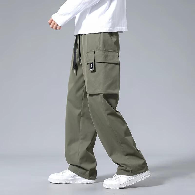 Large Loose Pockets Drawstring Boys Straight Cargo Pants by GJG Denim