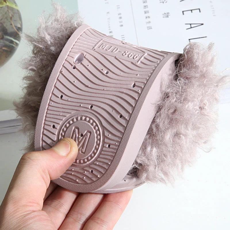 New Style Slippers female slippers fashion outside wear Maomao shoes ladies faux animal hair cool slippers by GJG Denim