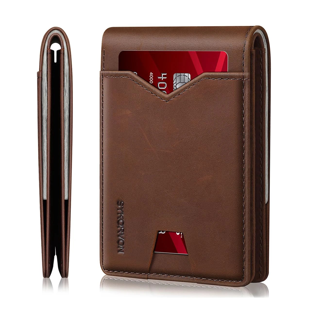 Real Leather, Slim Bifold Minimalist Front Pocket Design, RFID Mens Wallet With Money Pocket,ID Window, Holds Up To 11 Cards by GJG Denim