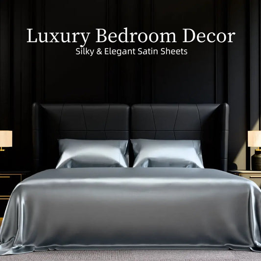 Satin Bed Sheets, Full Size Sheets Set, 4 Pcs Silky Bedding Set With 15 Inches Deep Pocket For Mattress Full, Grey by GJG Denim