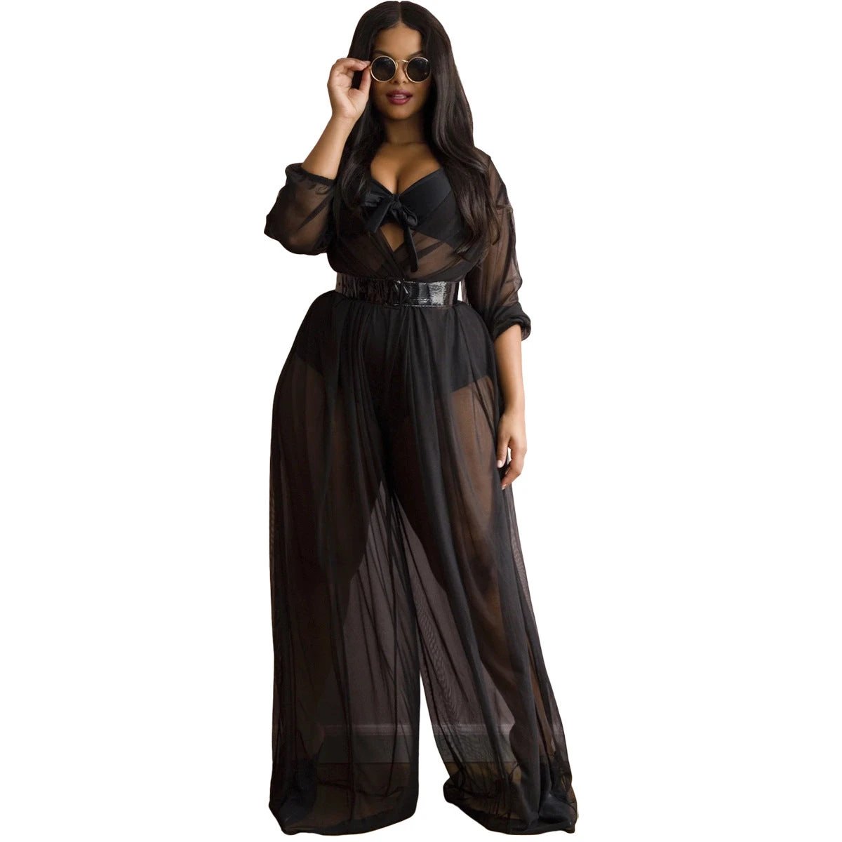 Sexy See-through Mesh Plus Size Women's Jumpsuit Without Inner Wear by GJG Denim