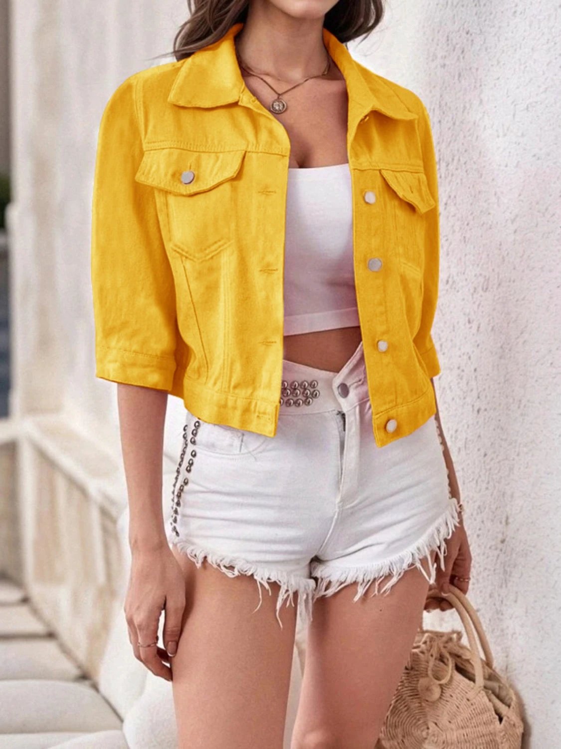 Full Size Cropped Denim Jacket Plus Size by Lady Ros