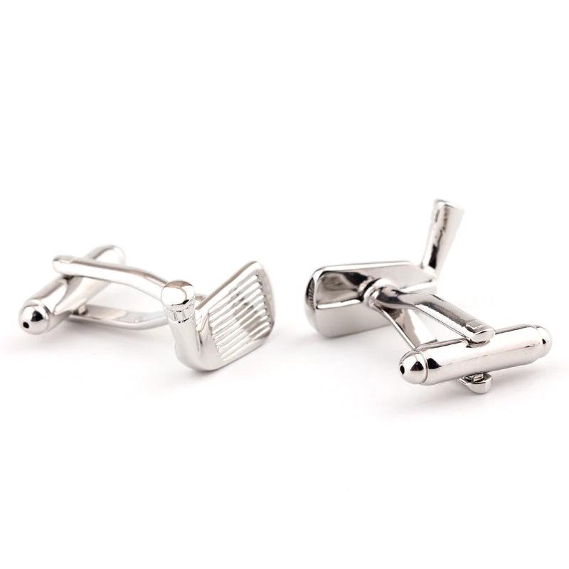 Golf Racket Shape Plain Metal Men's Cufflinks by GJG Denim