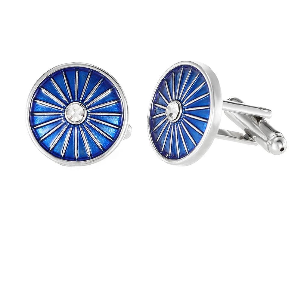 Round Line Blue Dripping Cufflinks for Men by GJG Denim