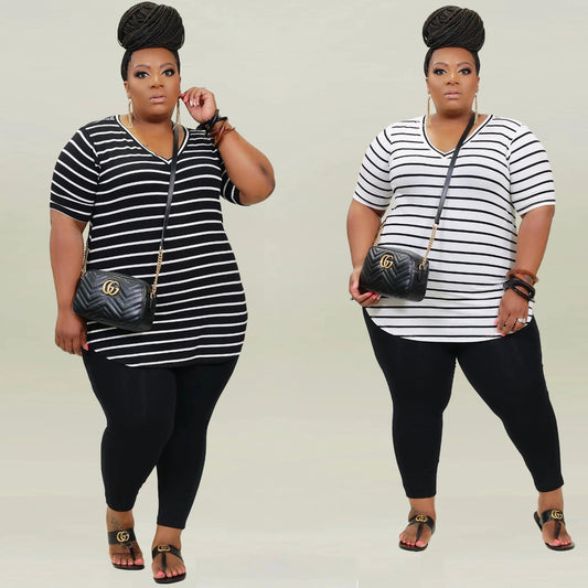 Women's Positioning Plus Size 5X Striped Printed Casual Suit by GJG Denim