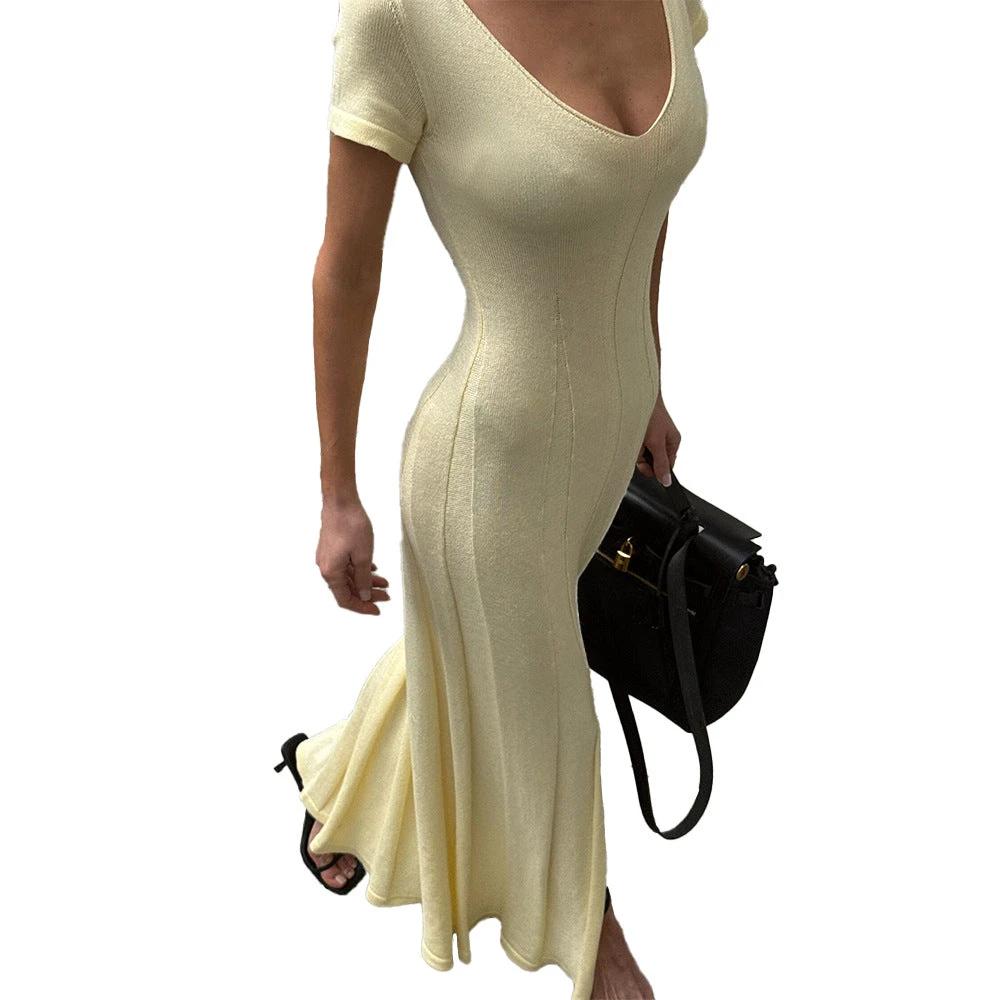 Short-sleeve Knitted Slim-fit Maxi Dress by GJG Denim