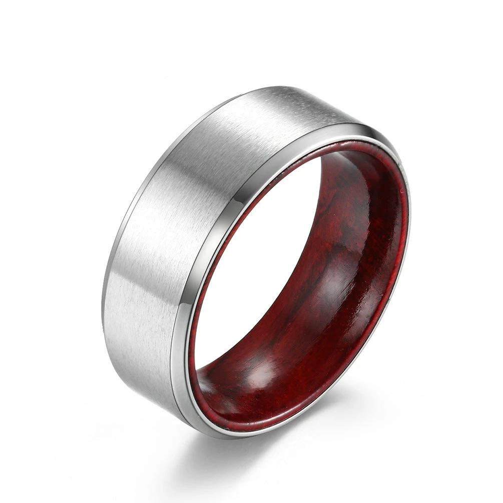 Titanium Steel Inner Inlaid Wood Surface Brushed Simple Ring by GJG Denim
