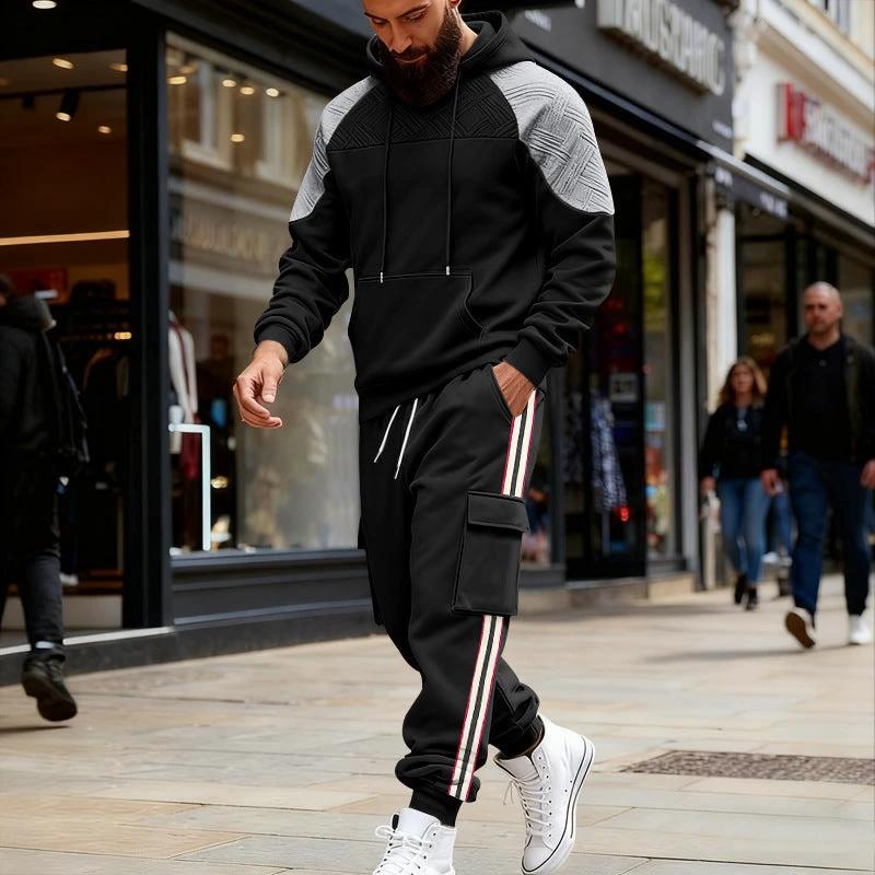 Loose Color-block Textured Hoodie And Sweatpants Casual Set by GJG Denim