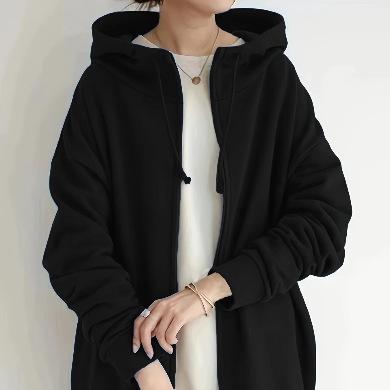 New Personality Street Sweater Zipper Hooded Long by GJG Denim