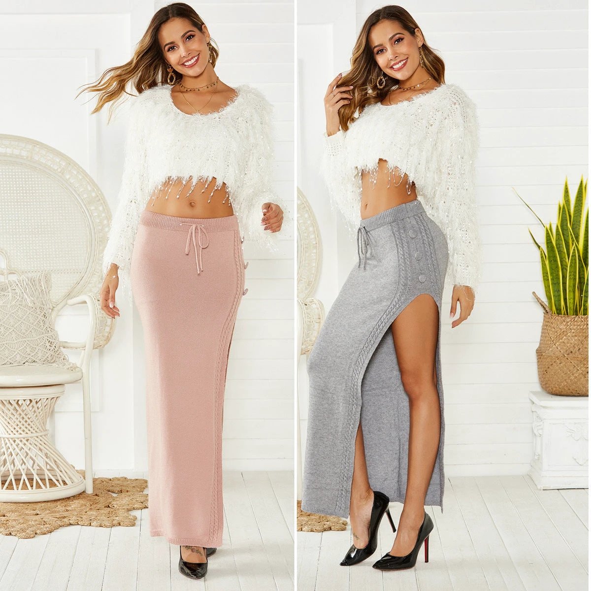 Fashion European And American Style Long Skirt Slim-fit Woolen Skirt Versatile Split Skirt by GJG Denim