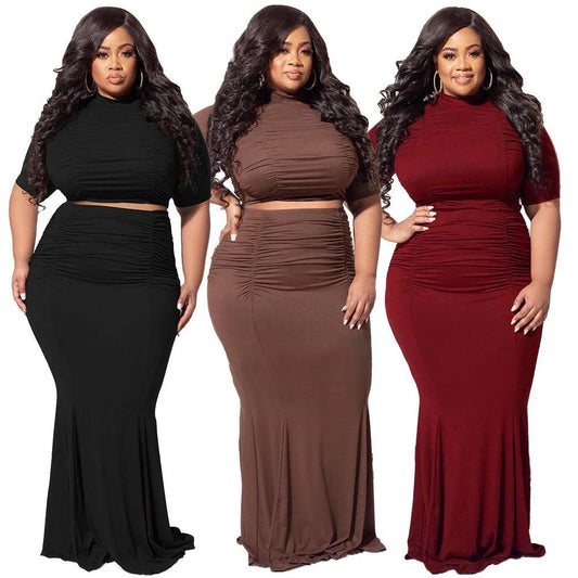 Midriff Outfit Plus Size Women's Two-piece Suit by GJG Denim