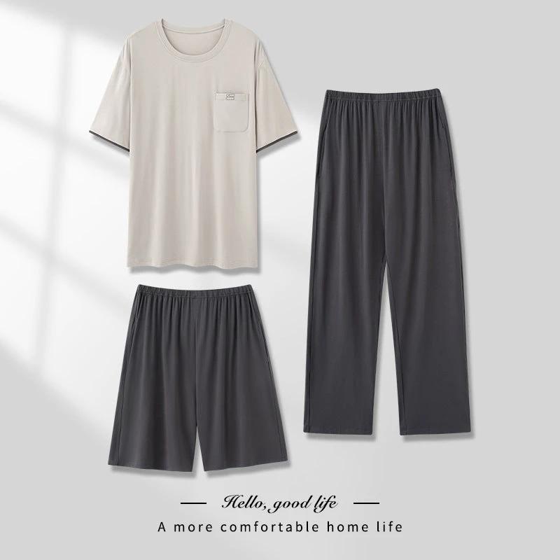 Men's Thin Short-sleeved Three-piece Pajamas set by GJG Denim