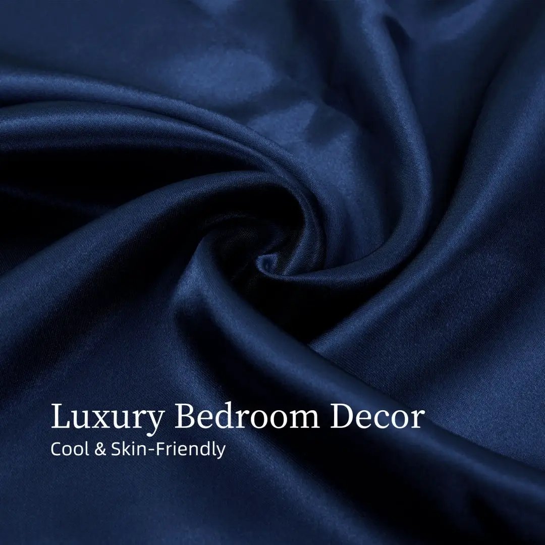 Satin Bed Sheets, Twin Size Sheets Set, 3 Pcs Silky Bedding Set With 15 Inches Deep Pocket For Mattress Twin, Navy Blue by GJG Denim