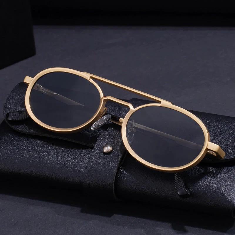 Retro-style Oval-frame Steampunk Sunglasses For Men by GJG Denim