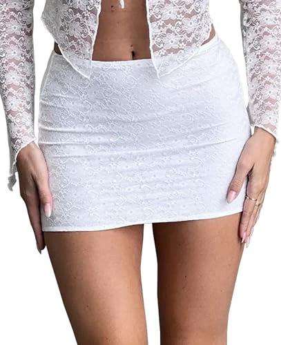Wrotorea Women's White Mini Skirt Sex Mid-Waist Stretch Fitted Bodycon Short Mini Skirts by Lady Ros