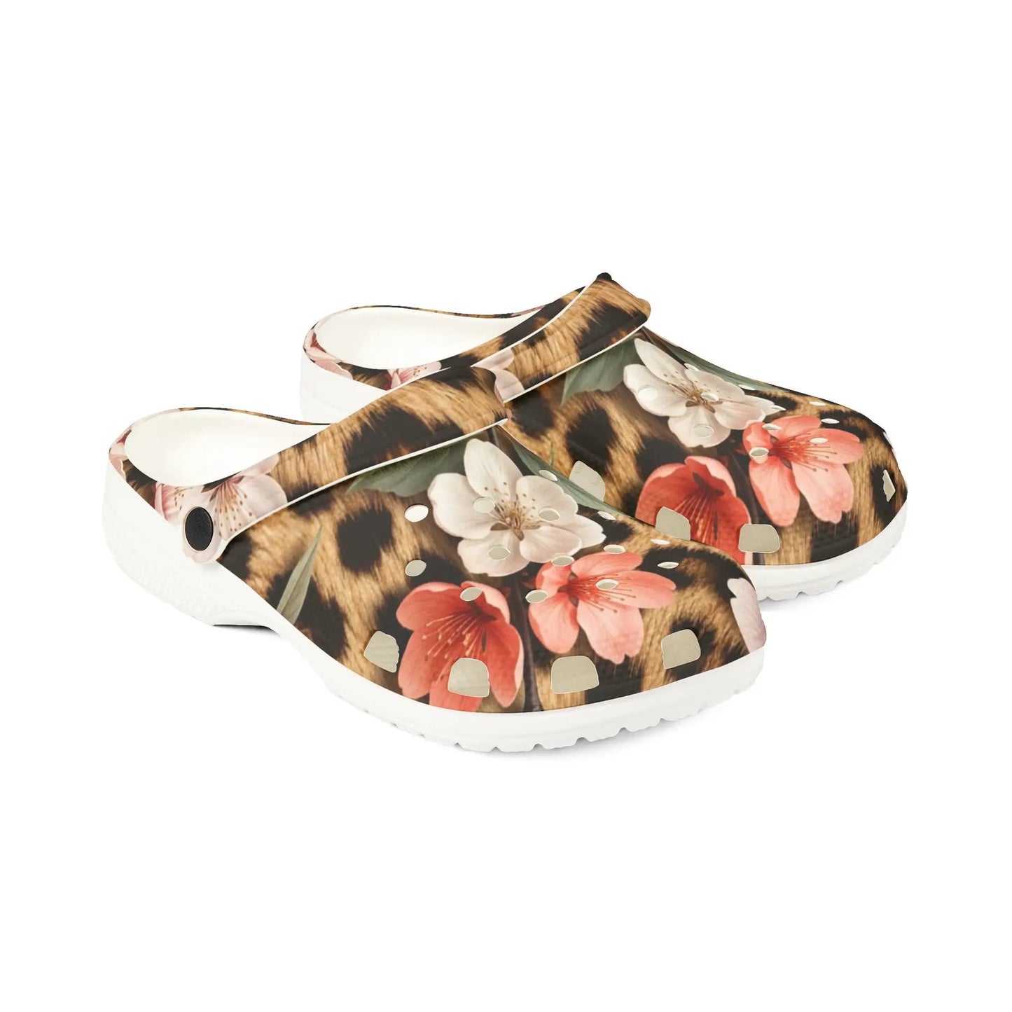 Floral Leopard Print Clogs — EVA Foam Garden Shoes by Printify