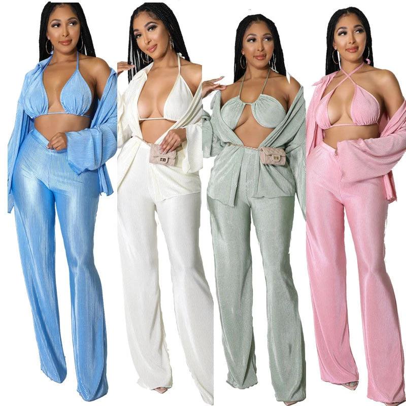 Temperament Commute Solid Color Long Sleeve Fashion Temperament Three-piece Set by GJG Denim