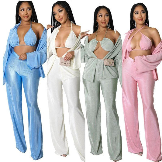 Temperament Commute Solid Color Long Sleeve Fashion Temperament Three-piece Set by GJG Denim