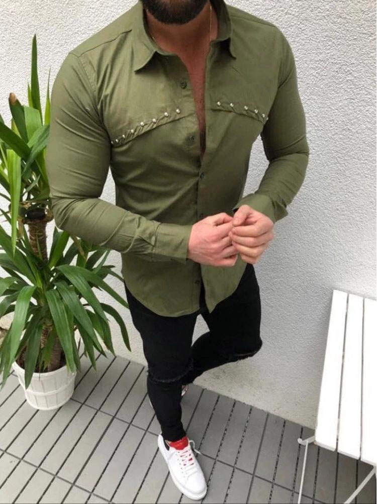 Men's Casual Solid Color Shirt by GJG Denim