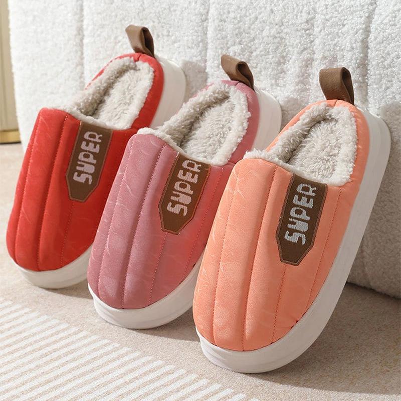 Men's Striped Waterproof Thick-soled Non-slip Plush Slippers by GJG Denim