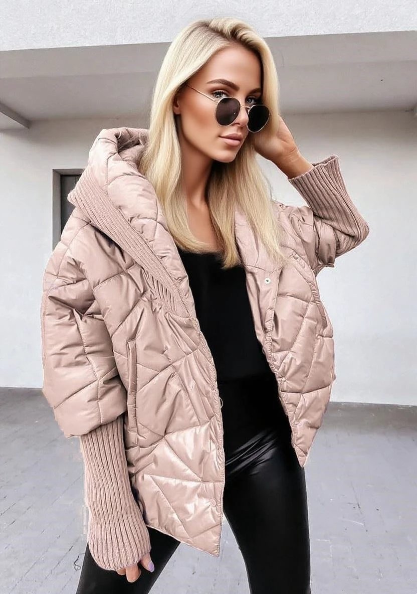 Women's Diamond Lattice Hooded Casual Long Sleeve Coat by GJG Denim