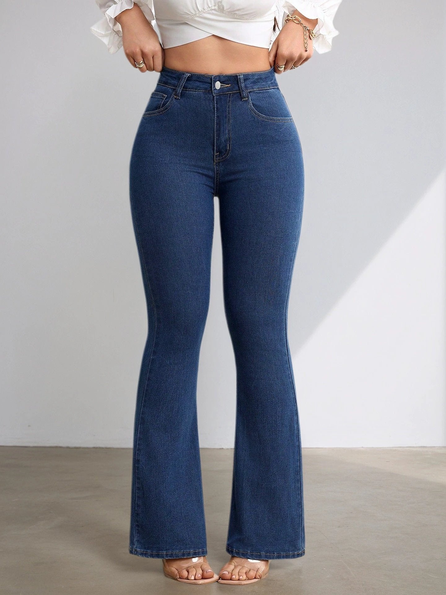 New Style All-Match Elastic High-Waist Flared Denim Jeans For European And American Girls by GJG Denim