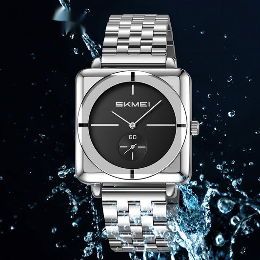 Square Steel Band Stylish Standalone Seconds Subdial With Two Hands Watch For Men by GJG Denim