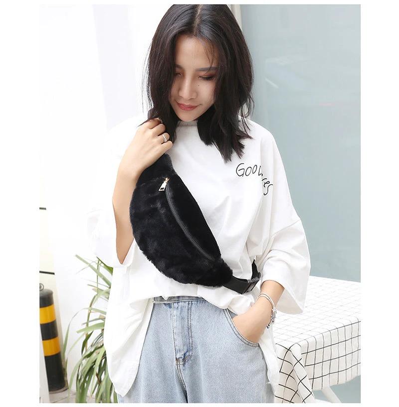 Women Waist Bag Artificial wool Fur Chest Bag by GJG Denim